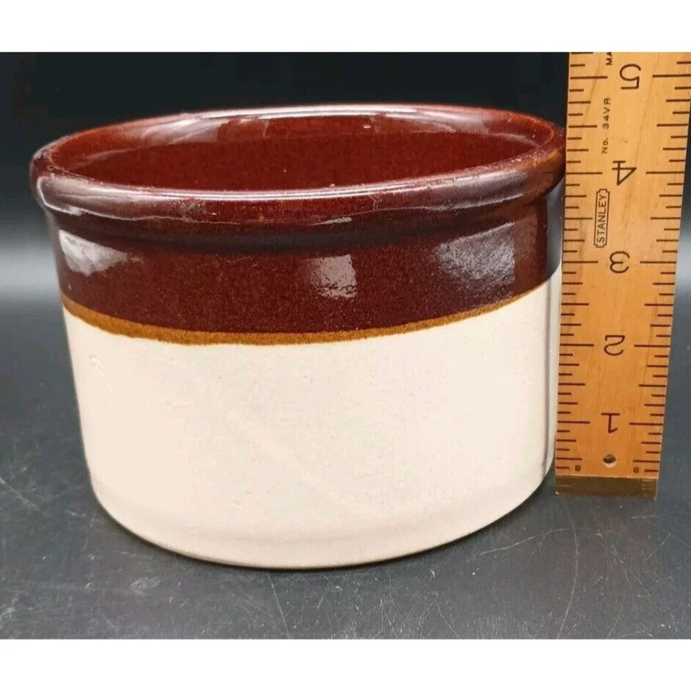 Roseville Stoneware Pottery Crock R.R.P Co. Cream Brown 4-1/4